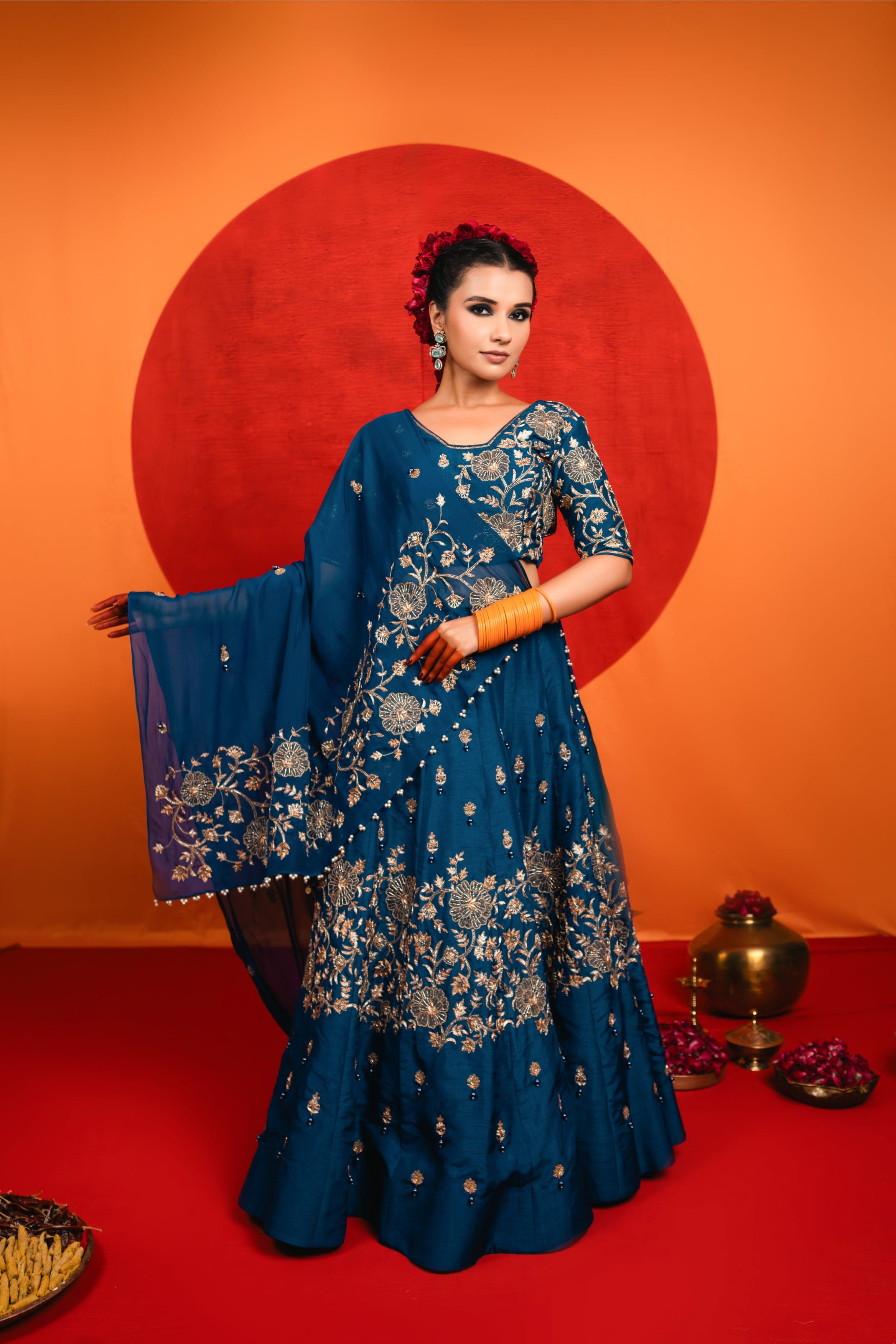 Blue Embroidered Lehenga Set — view 1