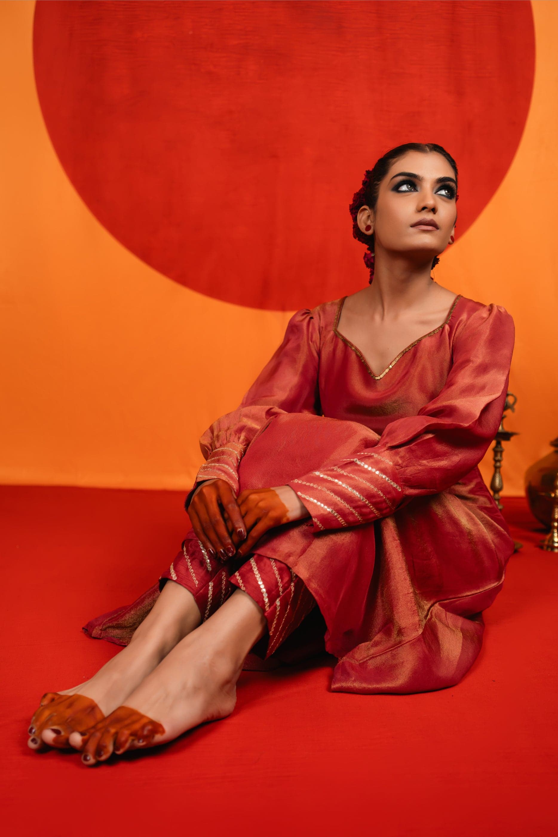 Brick Red A-line Dress Set — view 1