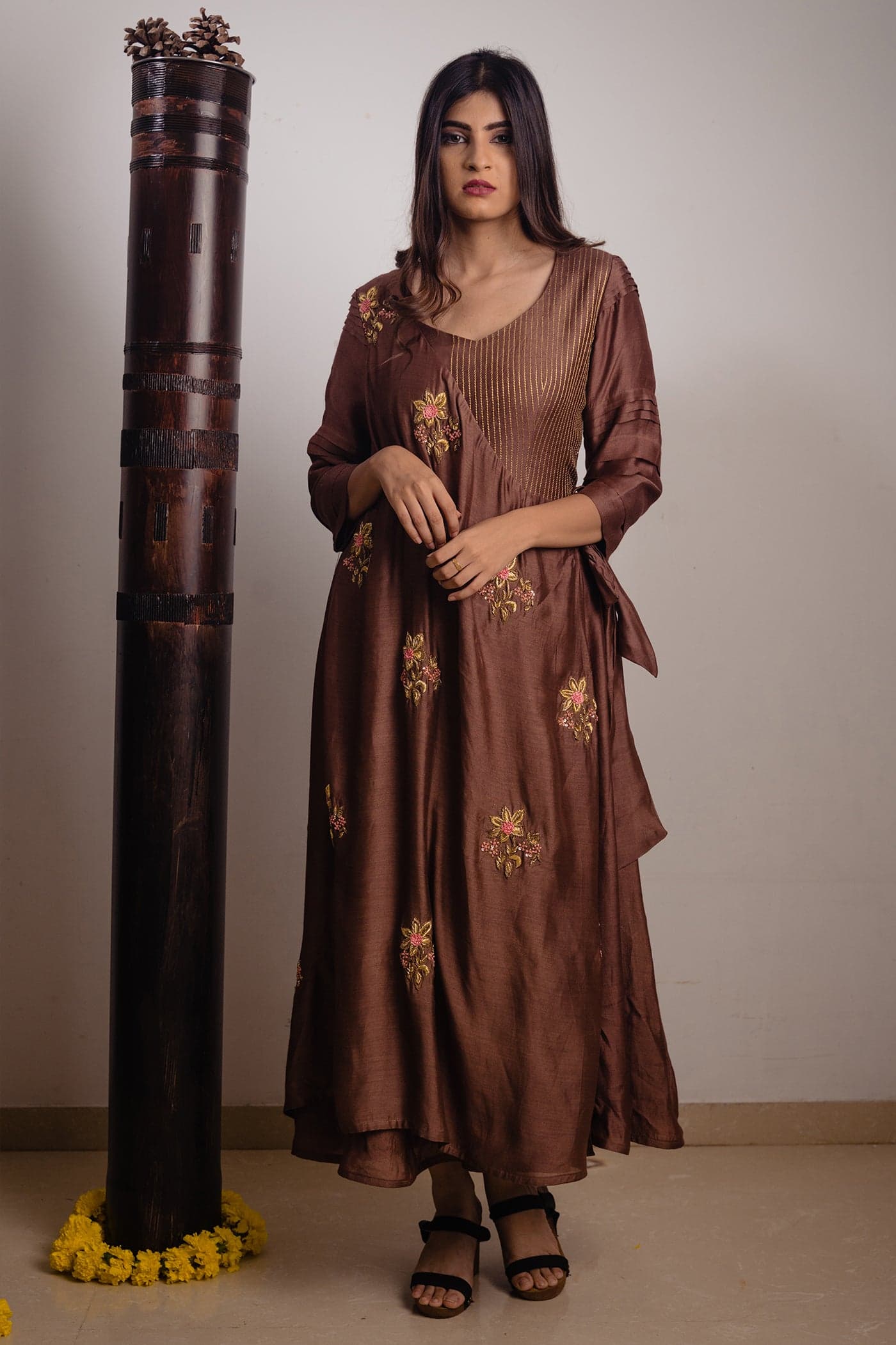 Brown Angarkha Style Long Dress — view 1