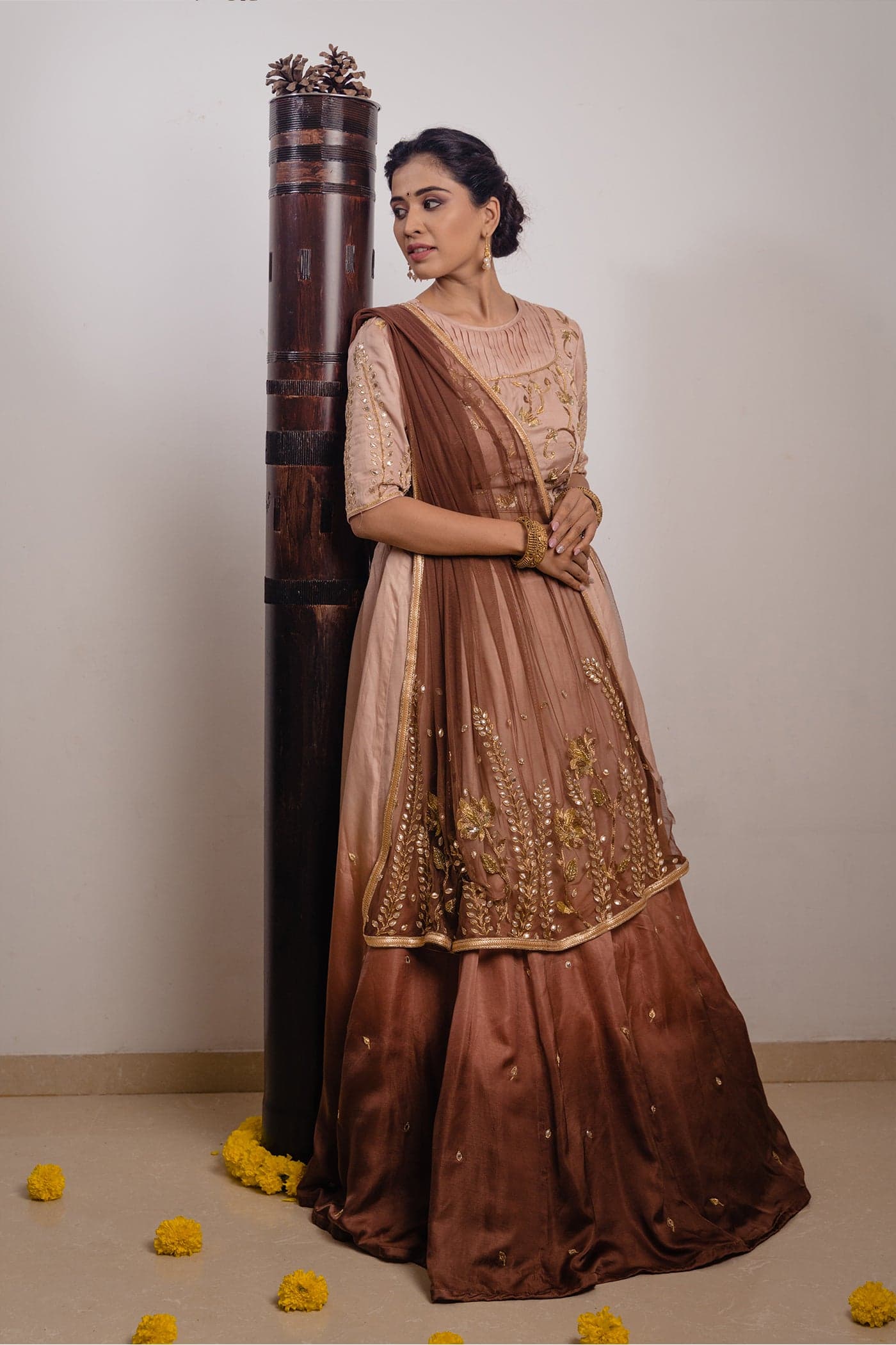 Brown Ombre Kali Lehenga set — view 1