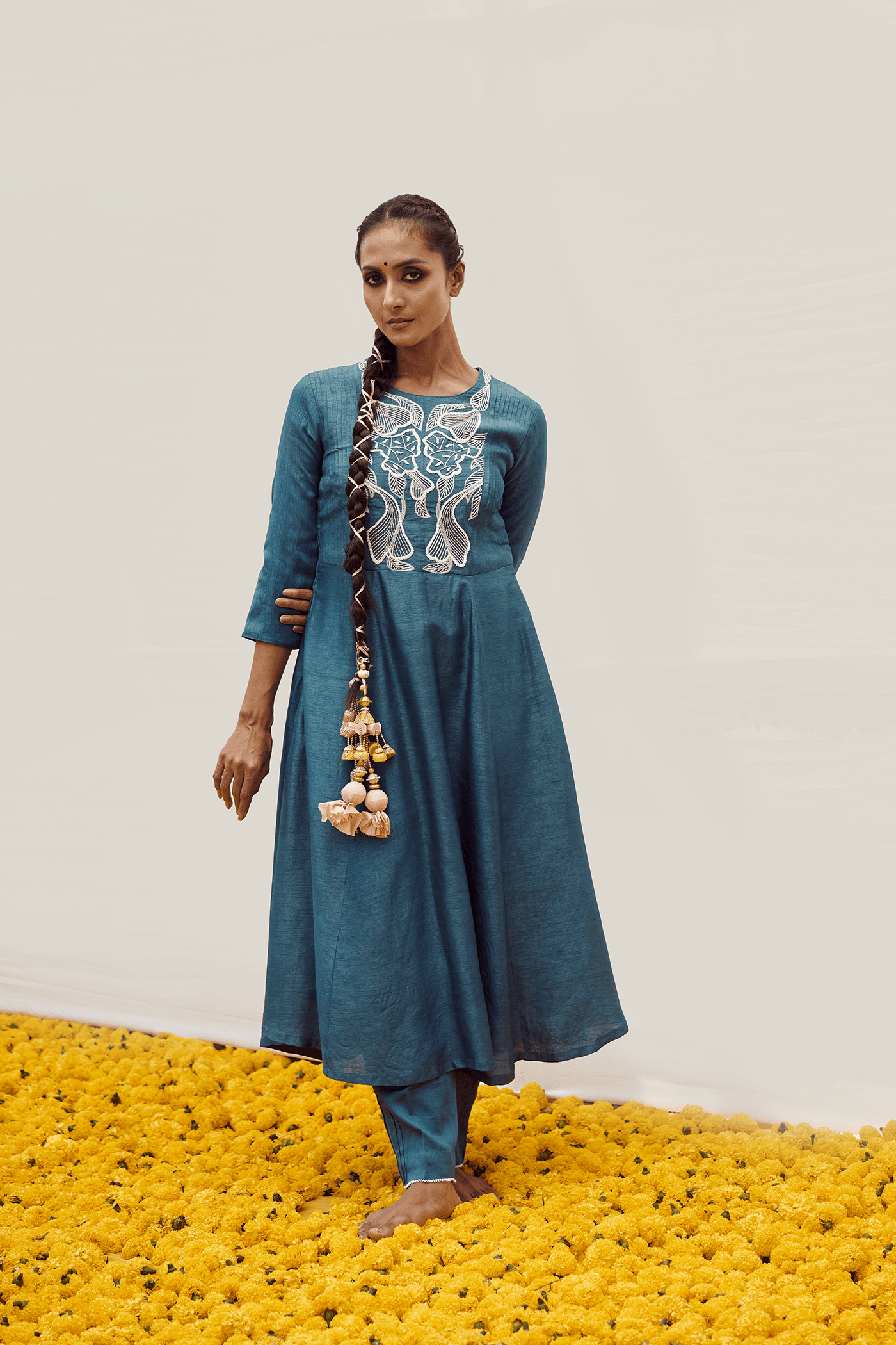 Dusky Blue kurta set with Handwork — view 1