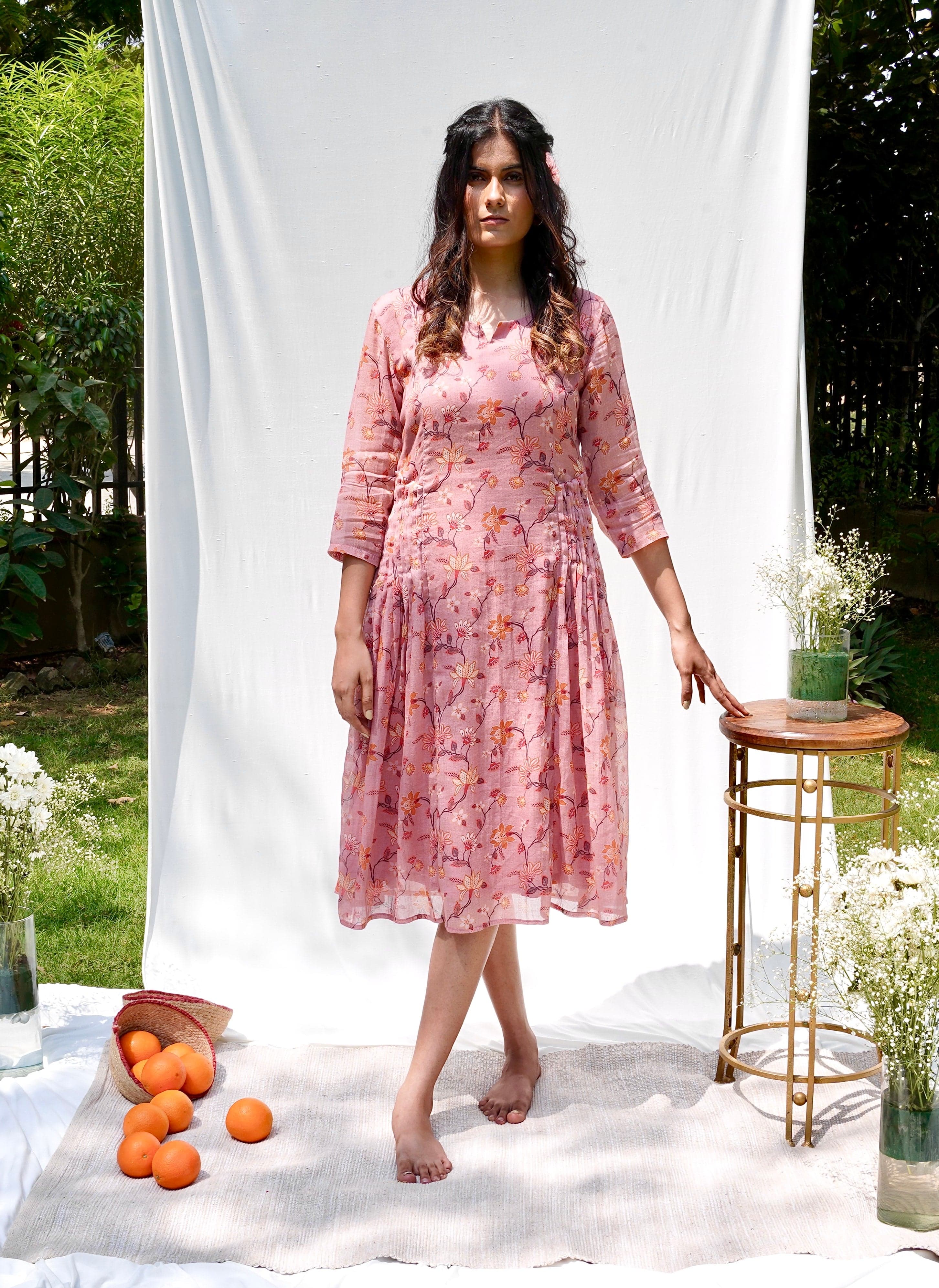 Dusty Pink Printed Mul Dress — view 1
