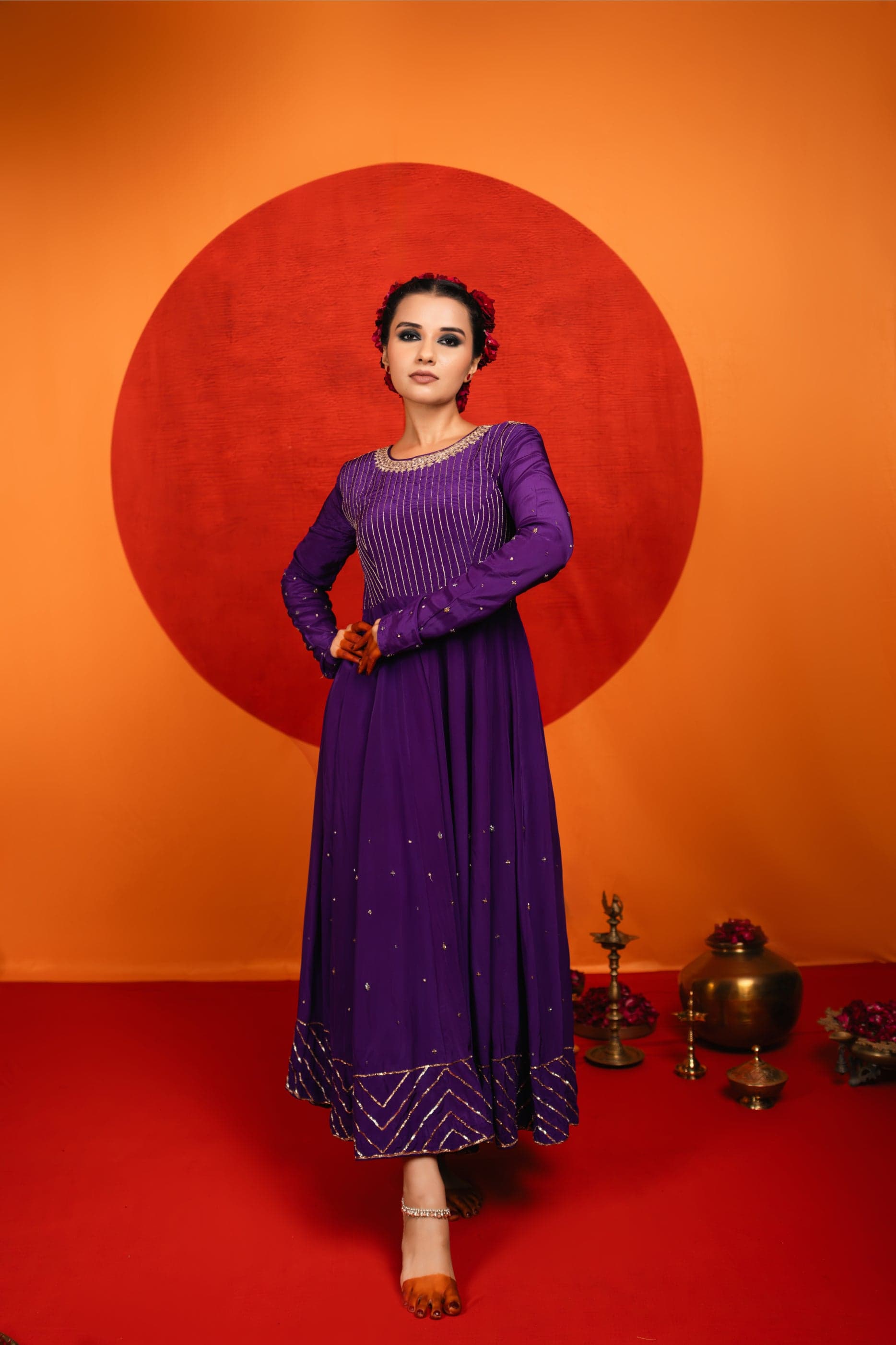 English Purple Anarkali Set — view 1