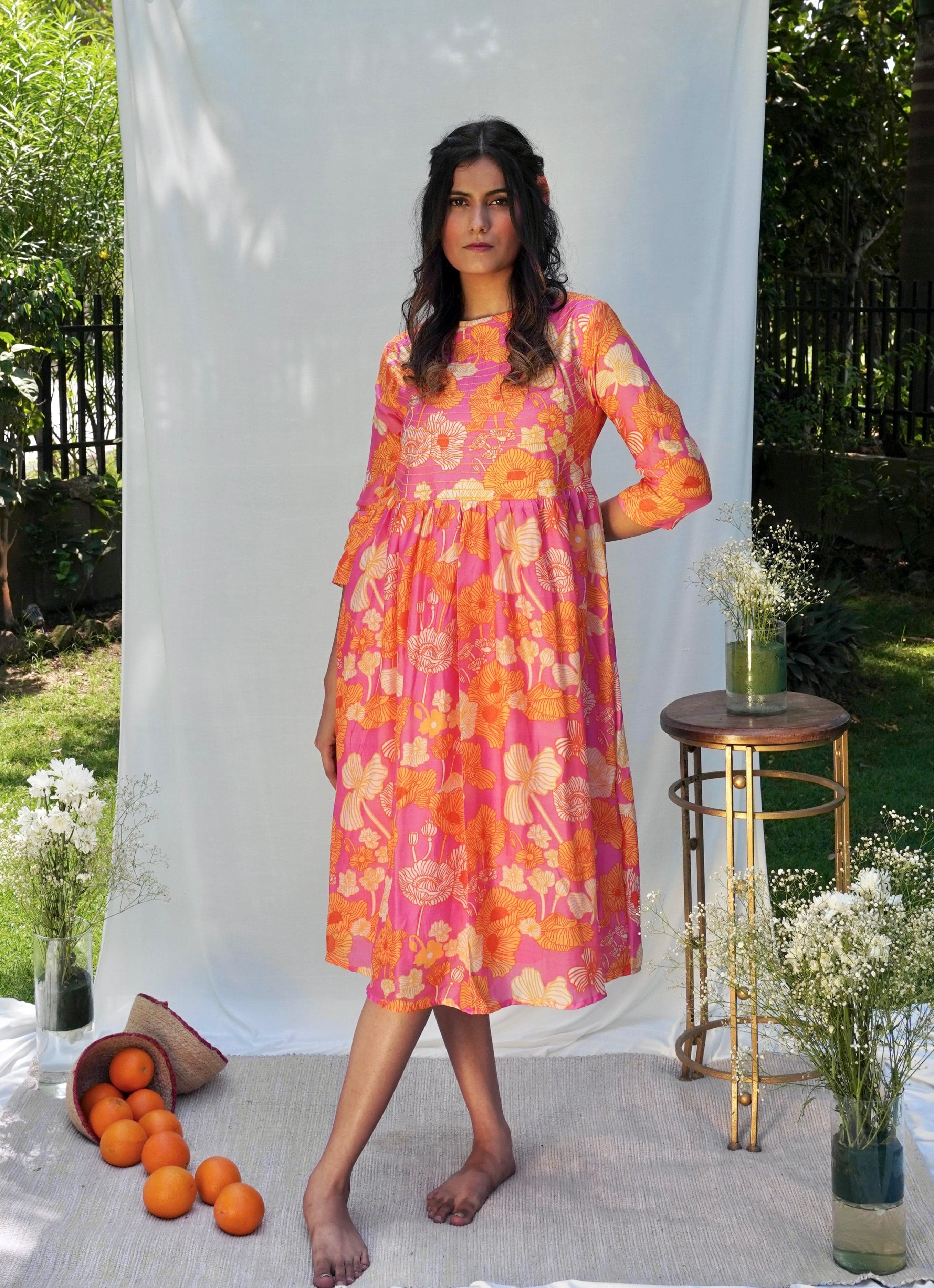 Hot Pink Printed Summer Dress — view 1