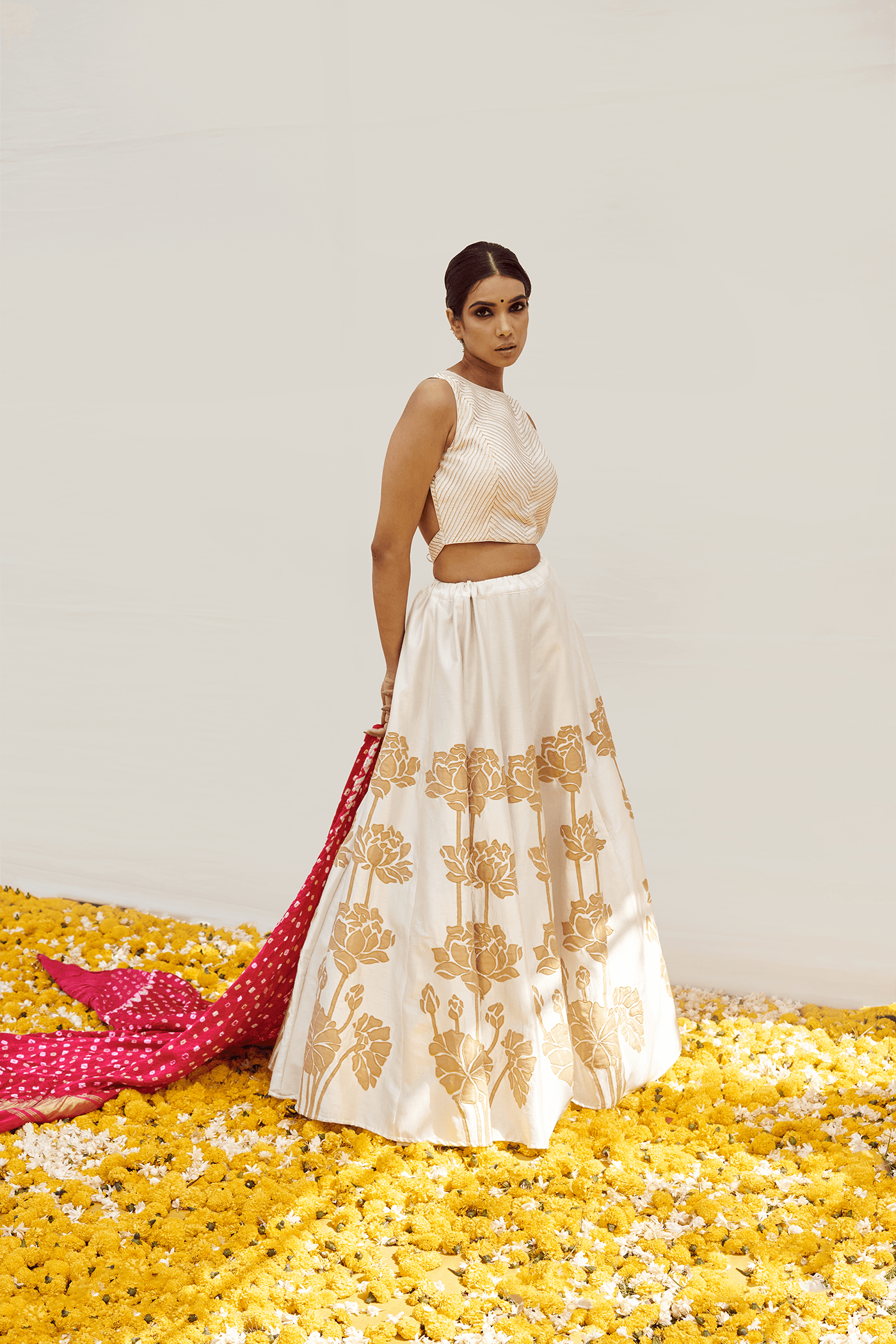 Ivory Lehenga set with Golden Patch Work — view 1