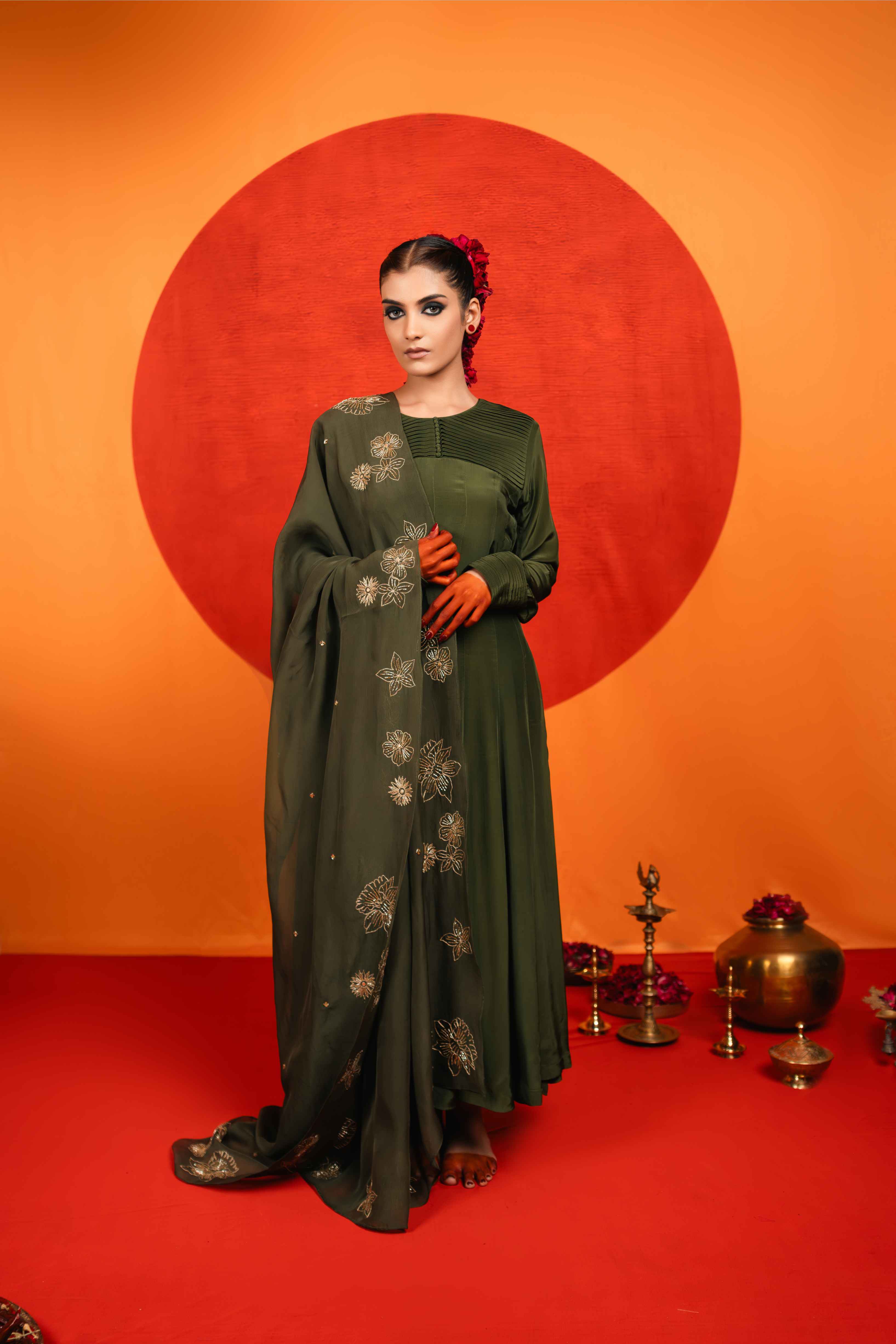 Juniper Green Anarkali Set — view 1