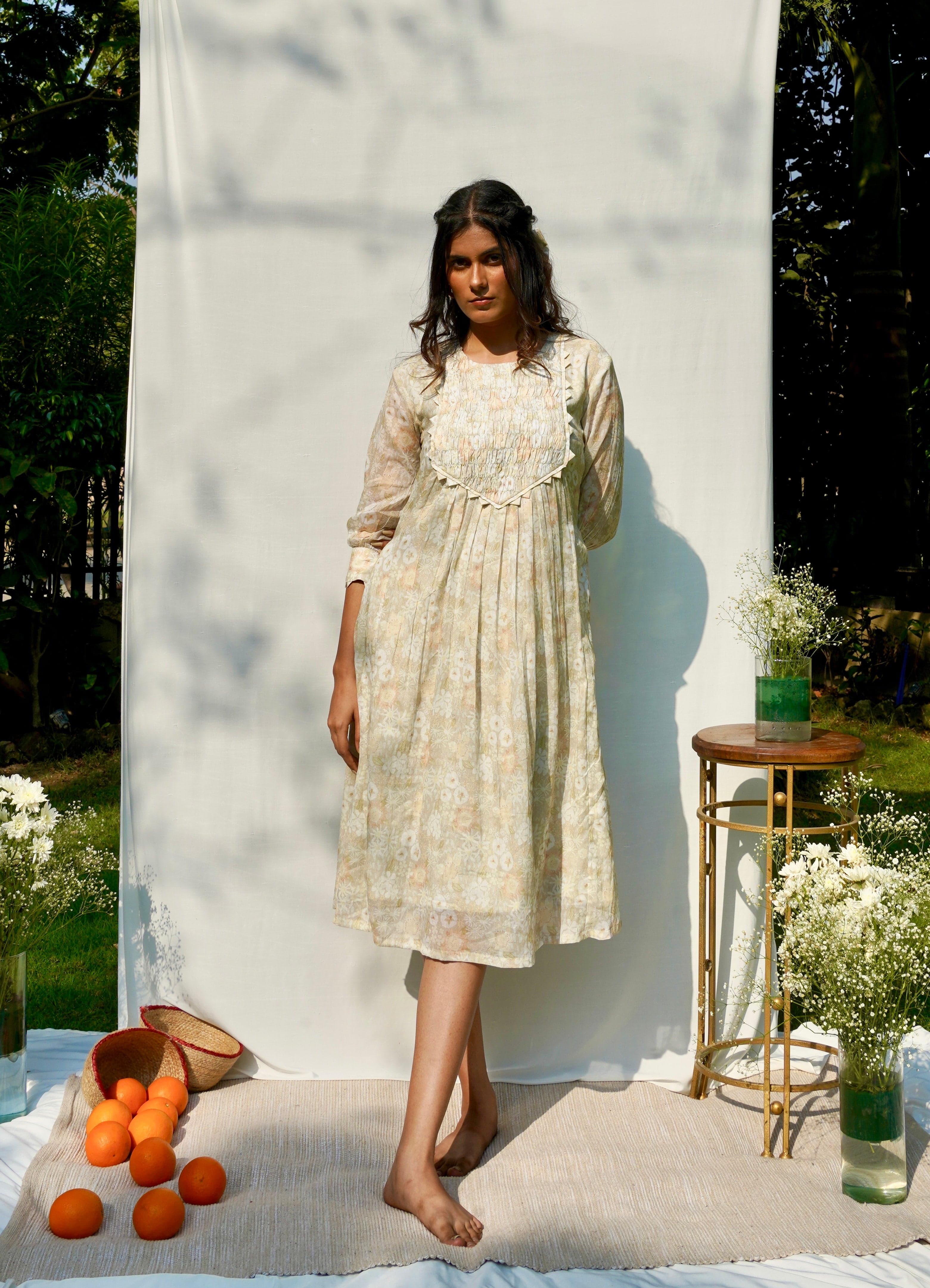 Light Brown Printed Mul Dress — view 1