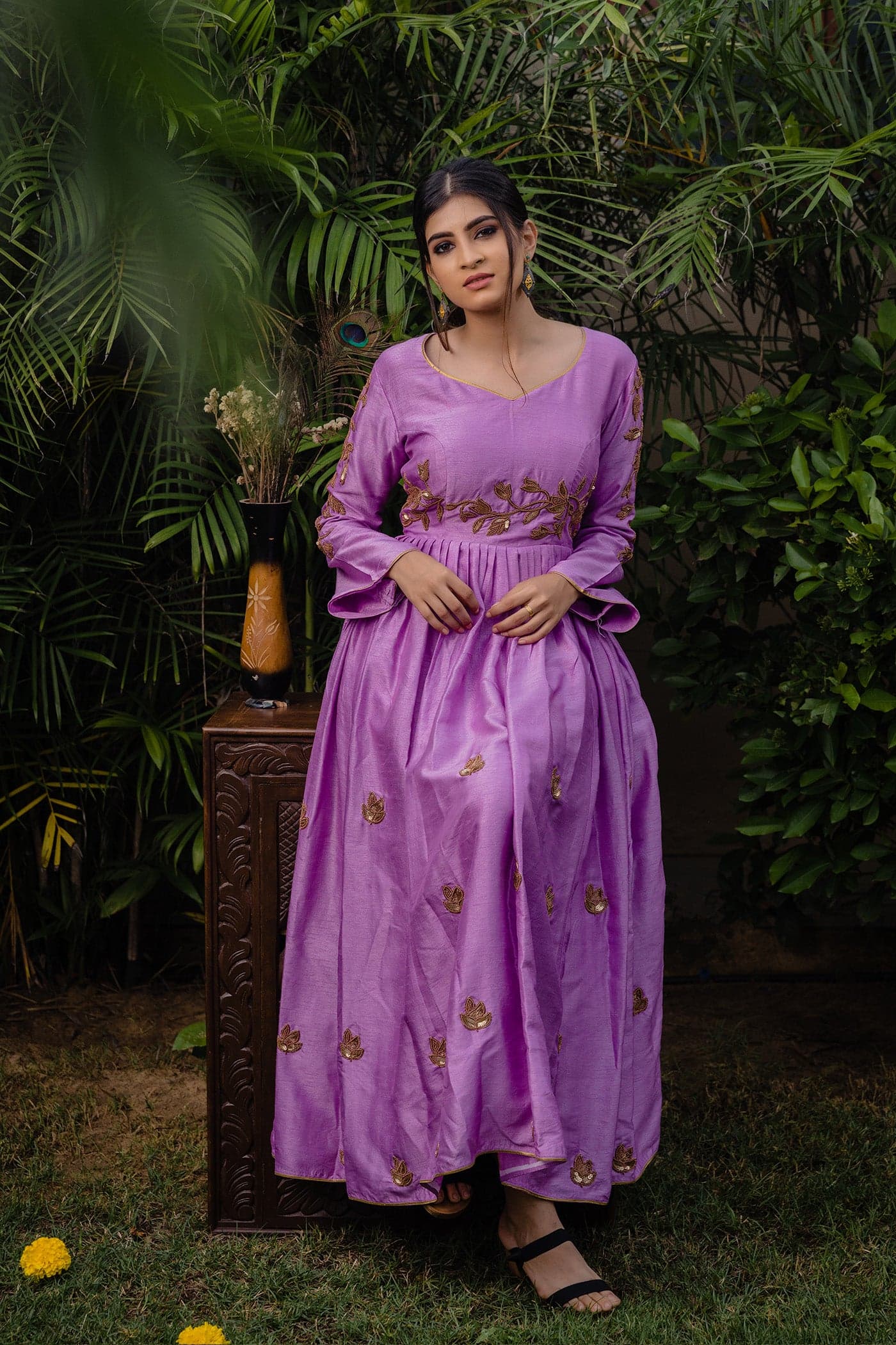 Lilac Pleated Anarkali — view 1