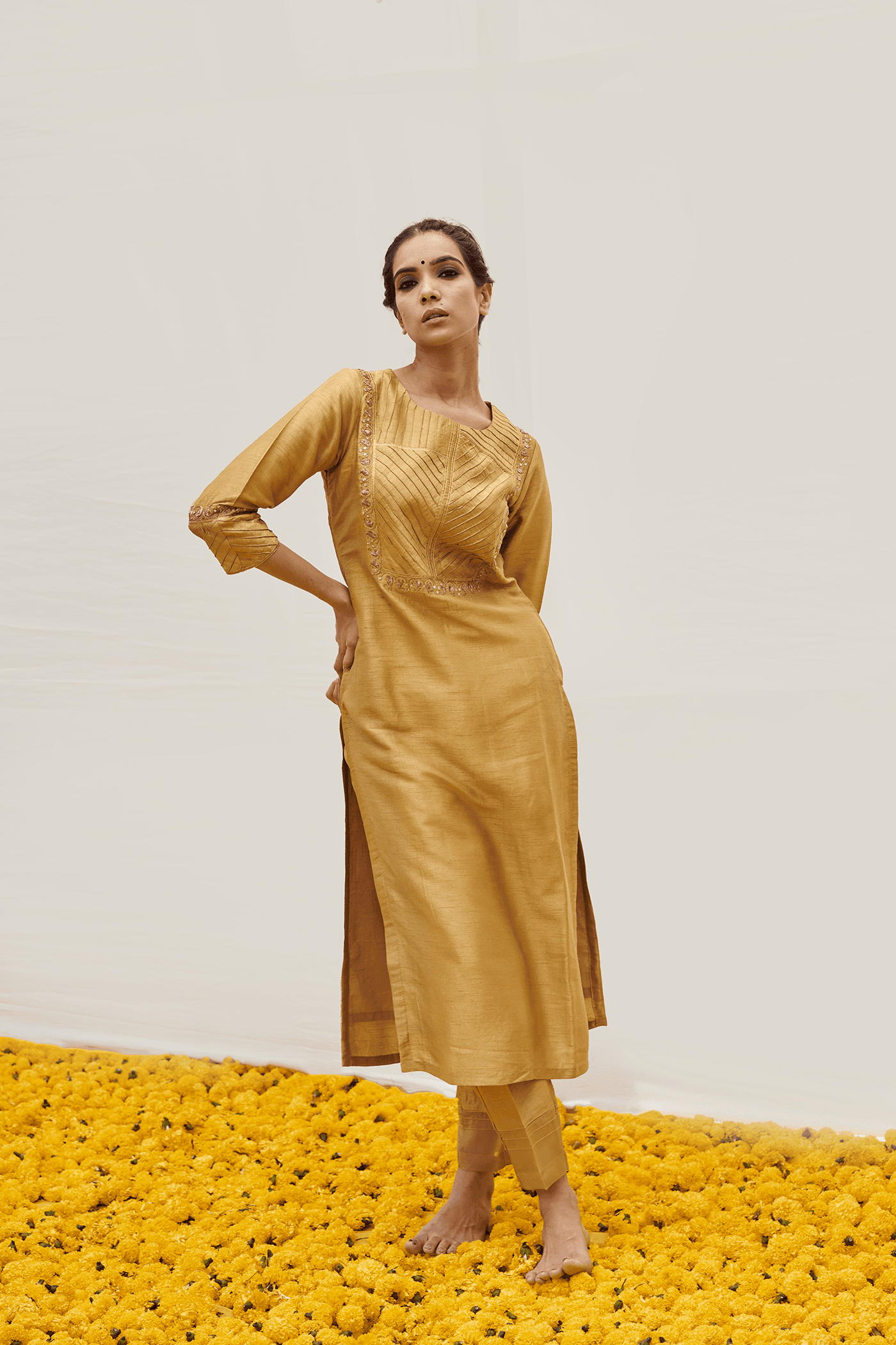 Lime Green kurta set with hand work — view 1