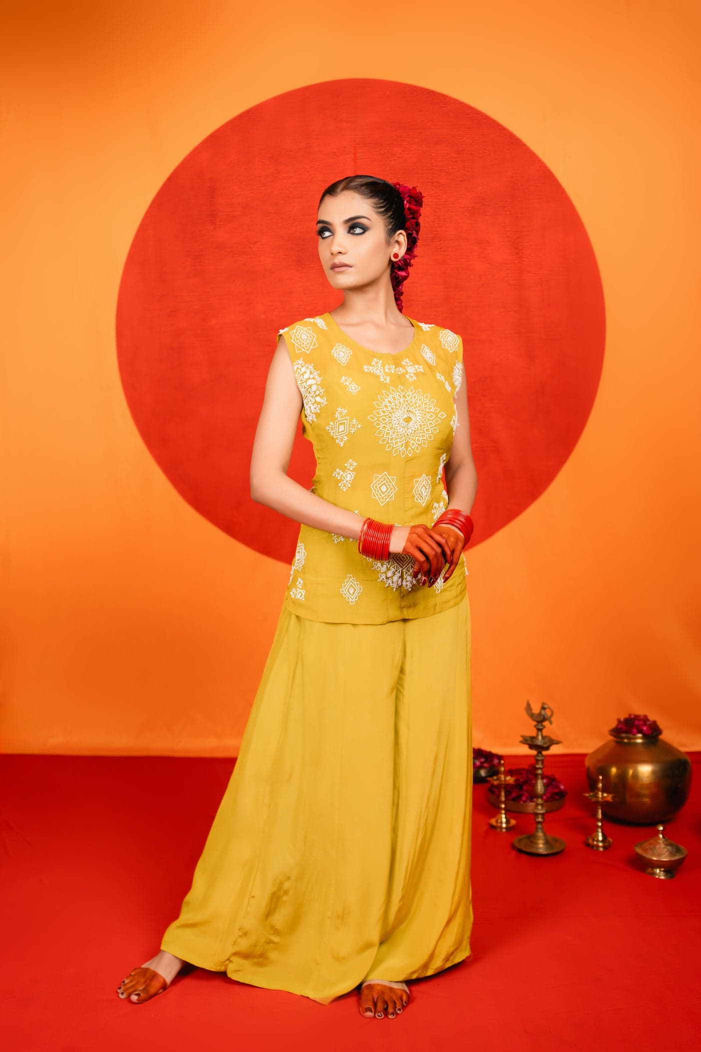 Lime Green Three Piece Indo Western Set — view 1