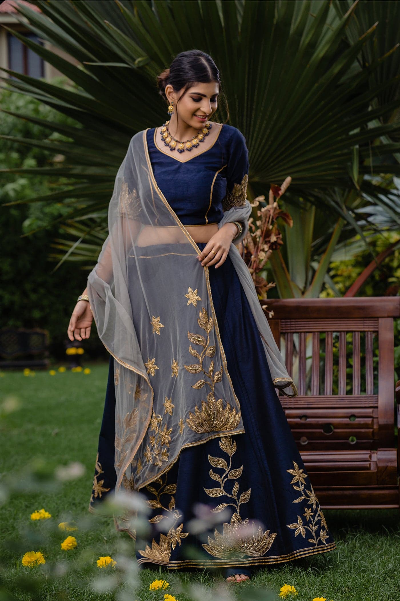Navy Blue Lehenga Set — view 1