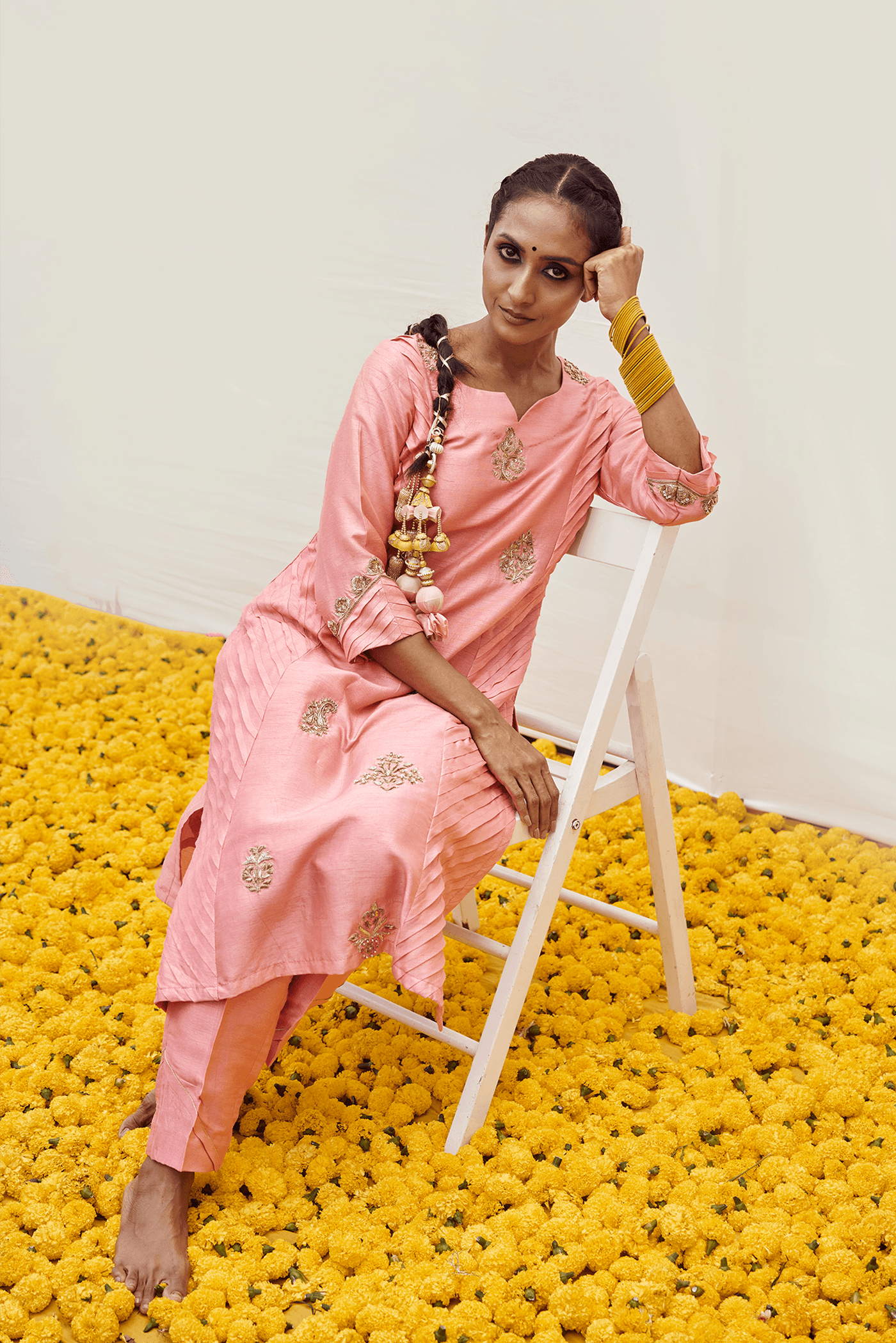 Peach Hand Embellished Kurta set — view 1