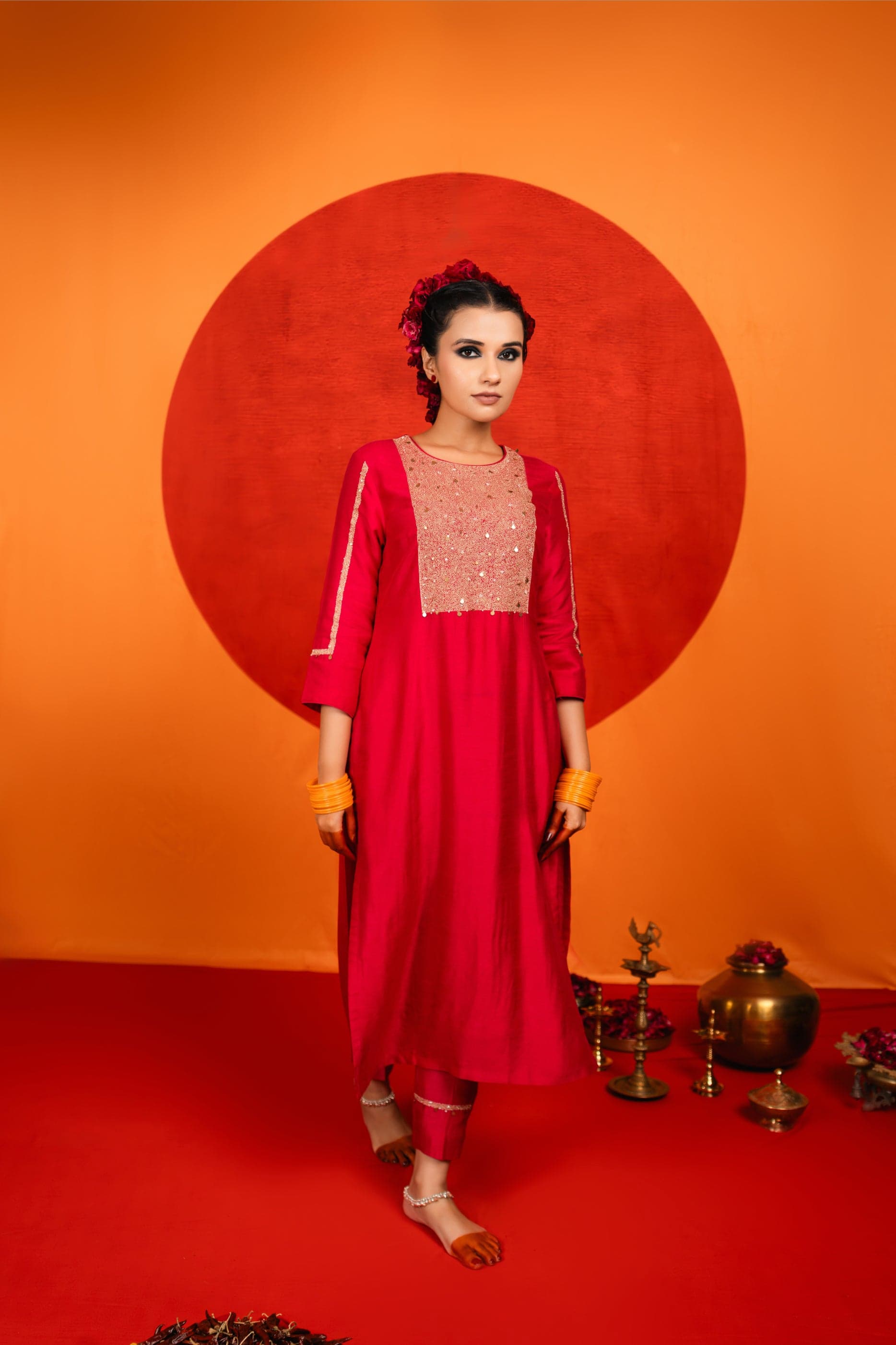 Pink Embroidered Kurta Set — view 1