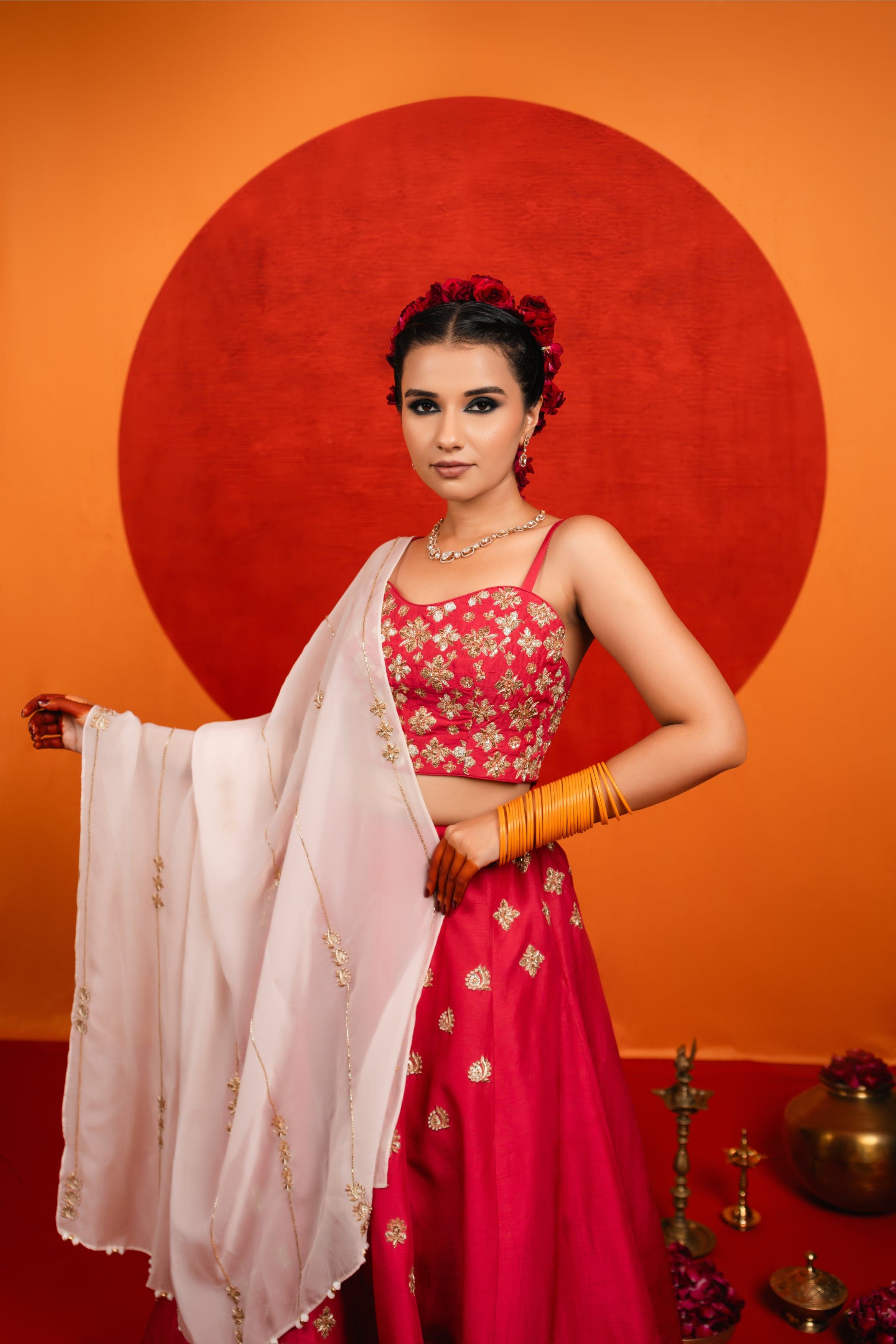 Pink Embroidered Lehenga Set — view 1