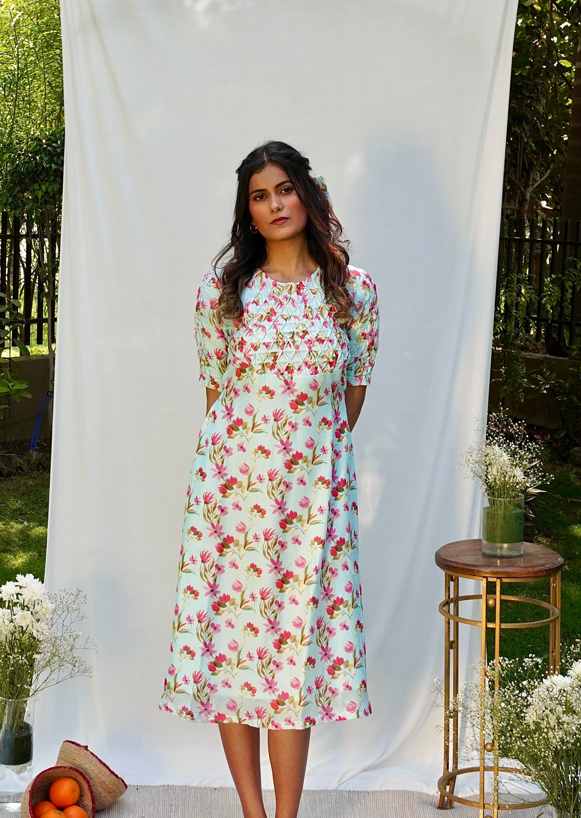 Powder Blue Printed Summer Dress — view 1