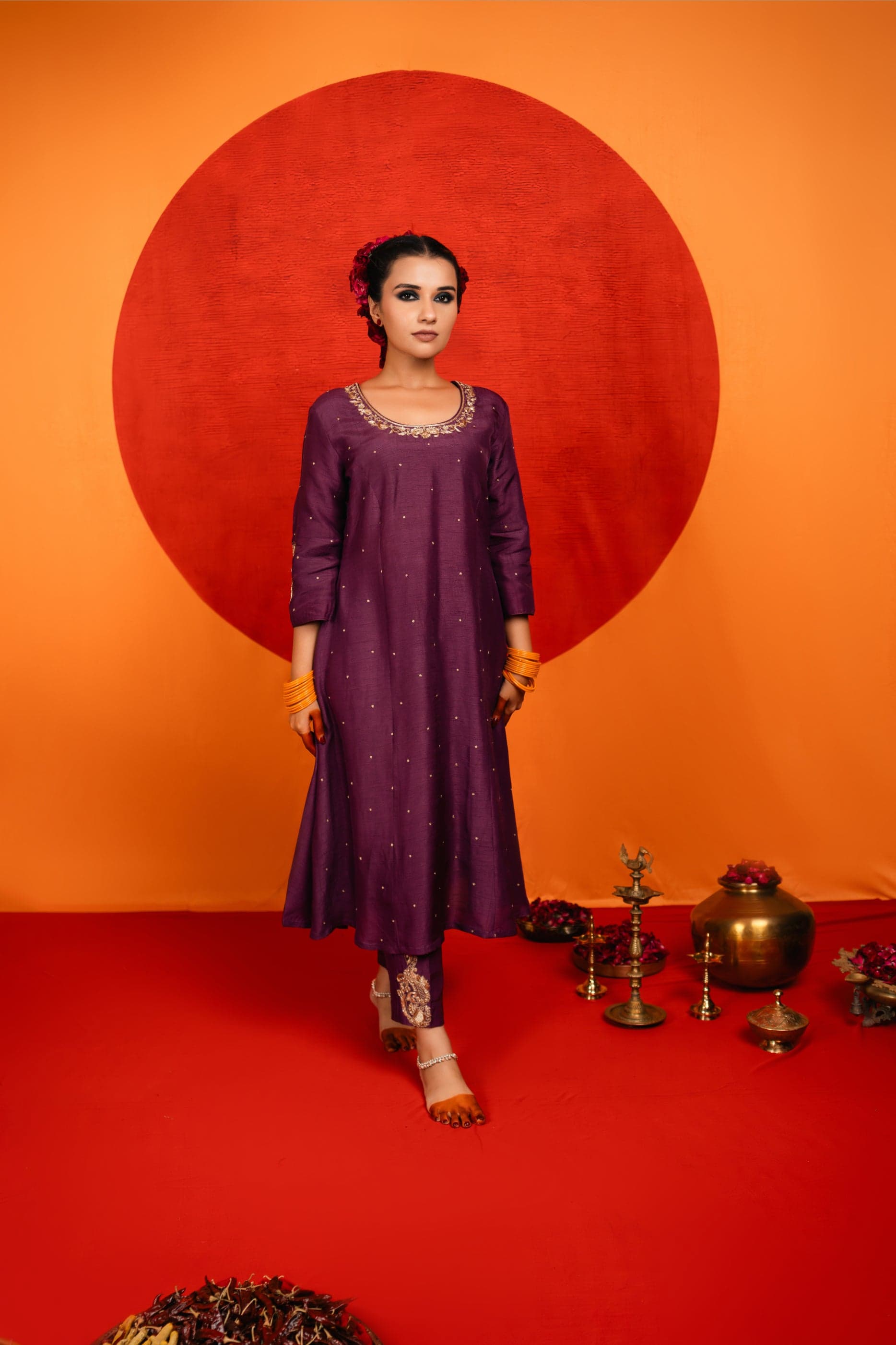 Purple A-line Kurta Set — view 1