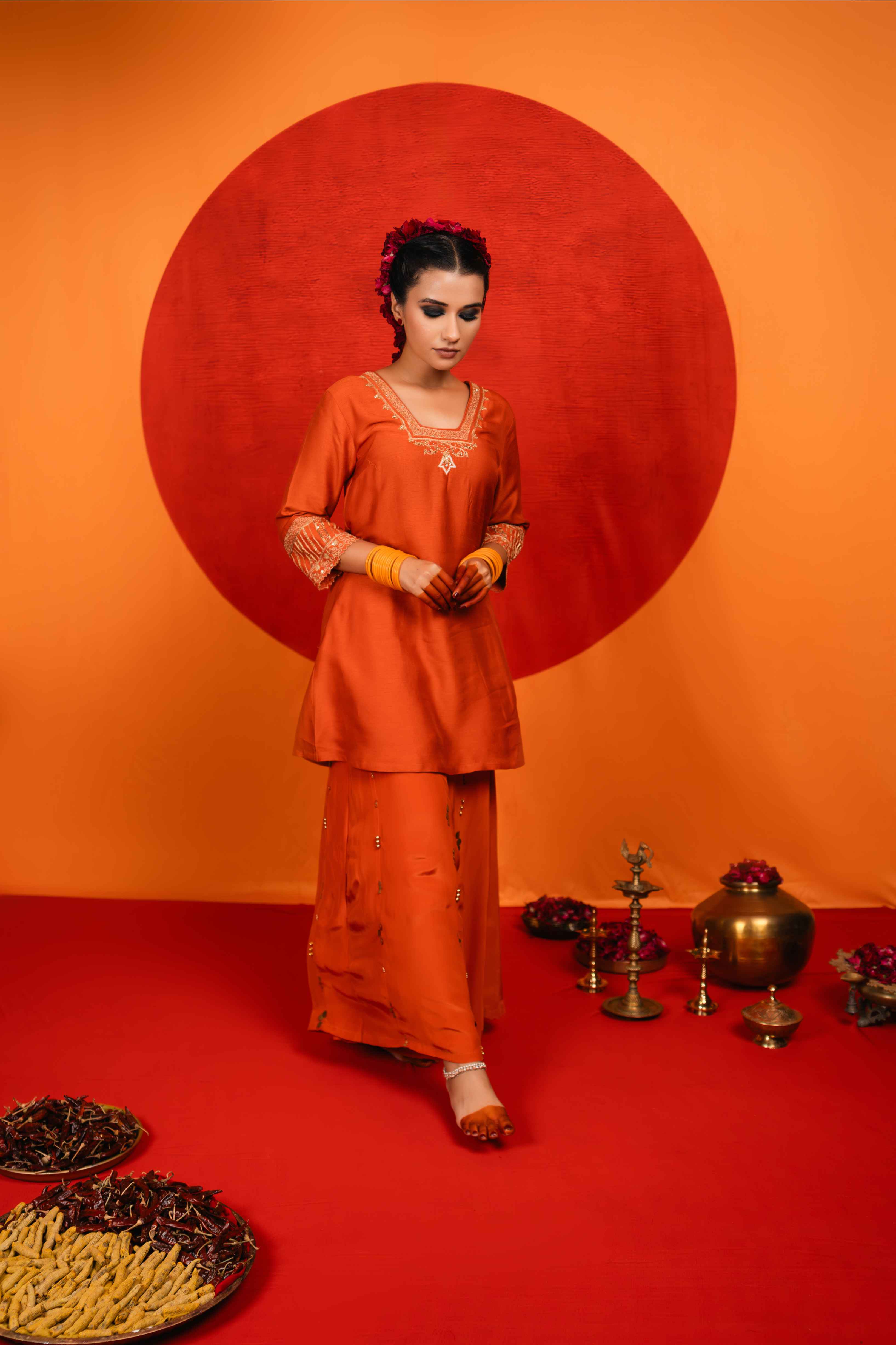 Rust Orange Kurta Palazzo Set — view 1