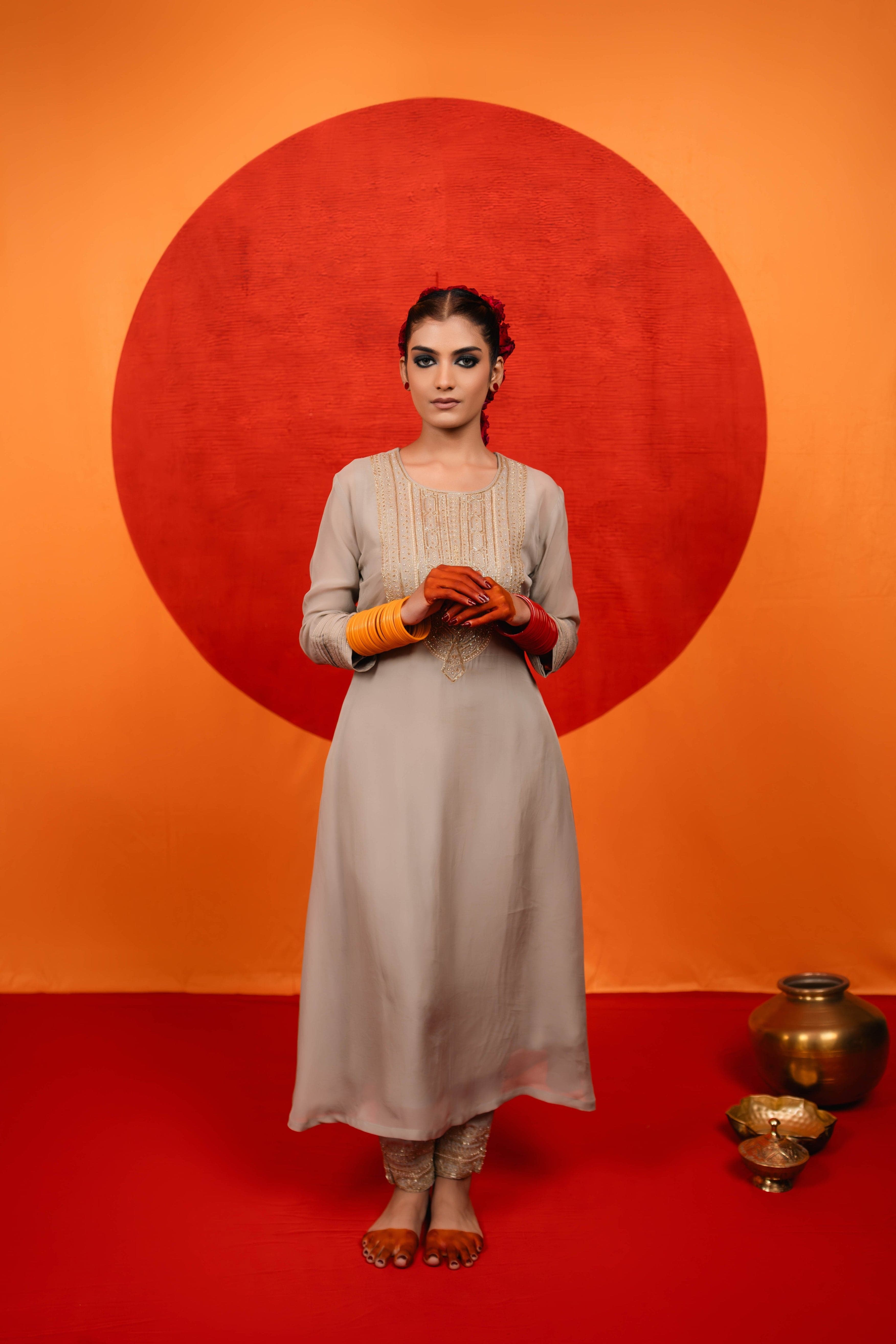 Sliver Grey A-line Kurta set — view 1