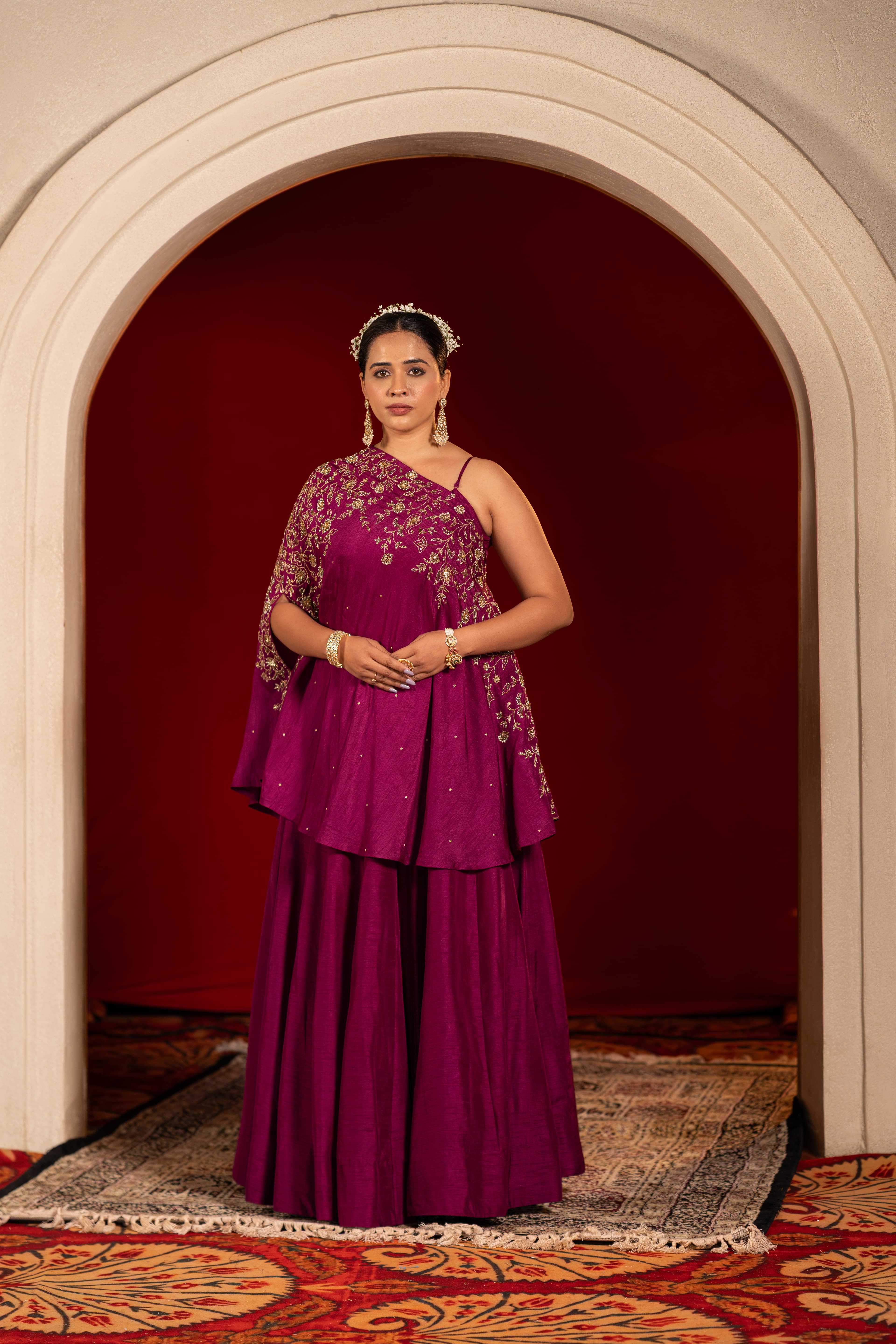 Wine Purple IndoWestern Lehenga set