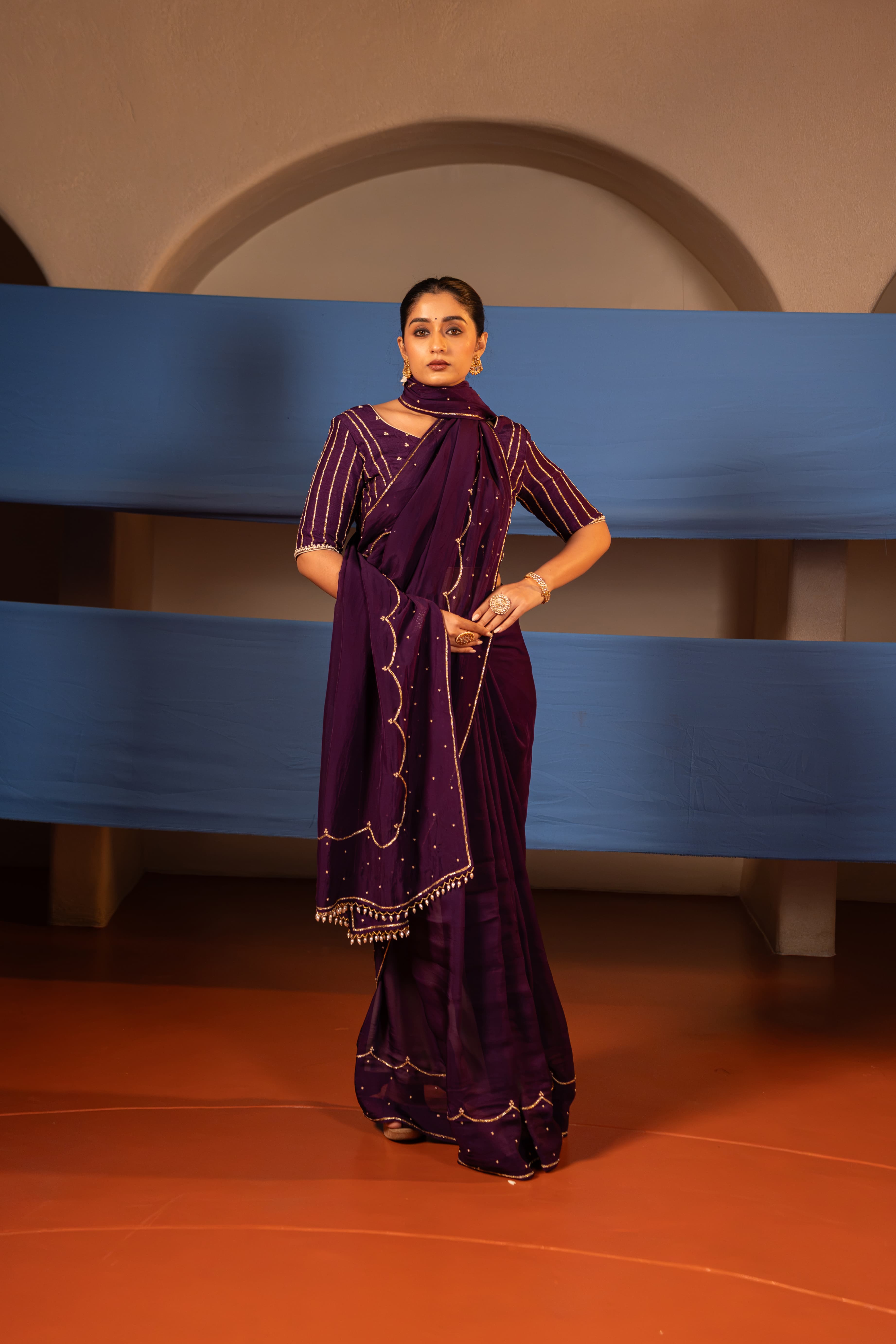 Deep Purple Organza Handwork Saree