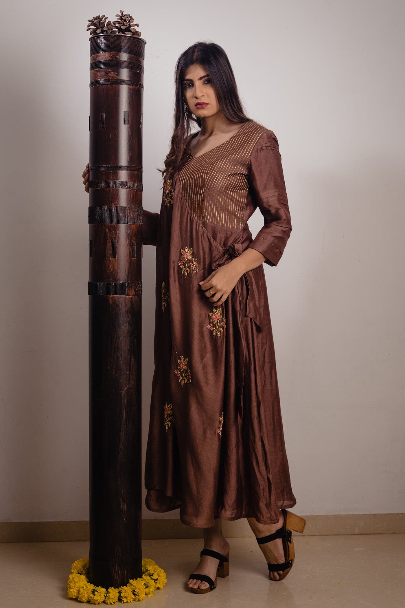 Craftsmanship detail — Brown Angarkha Style Long Dress