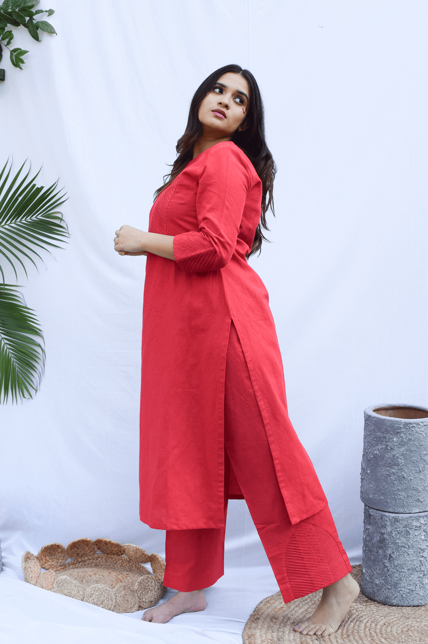 Craftsmanship detail — Tomato Red Kurti Set