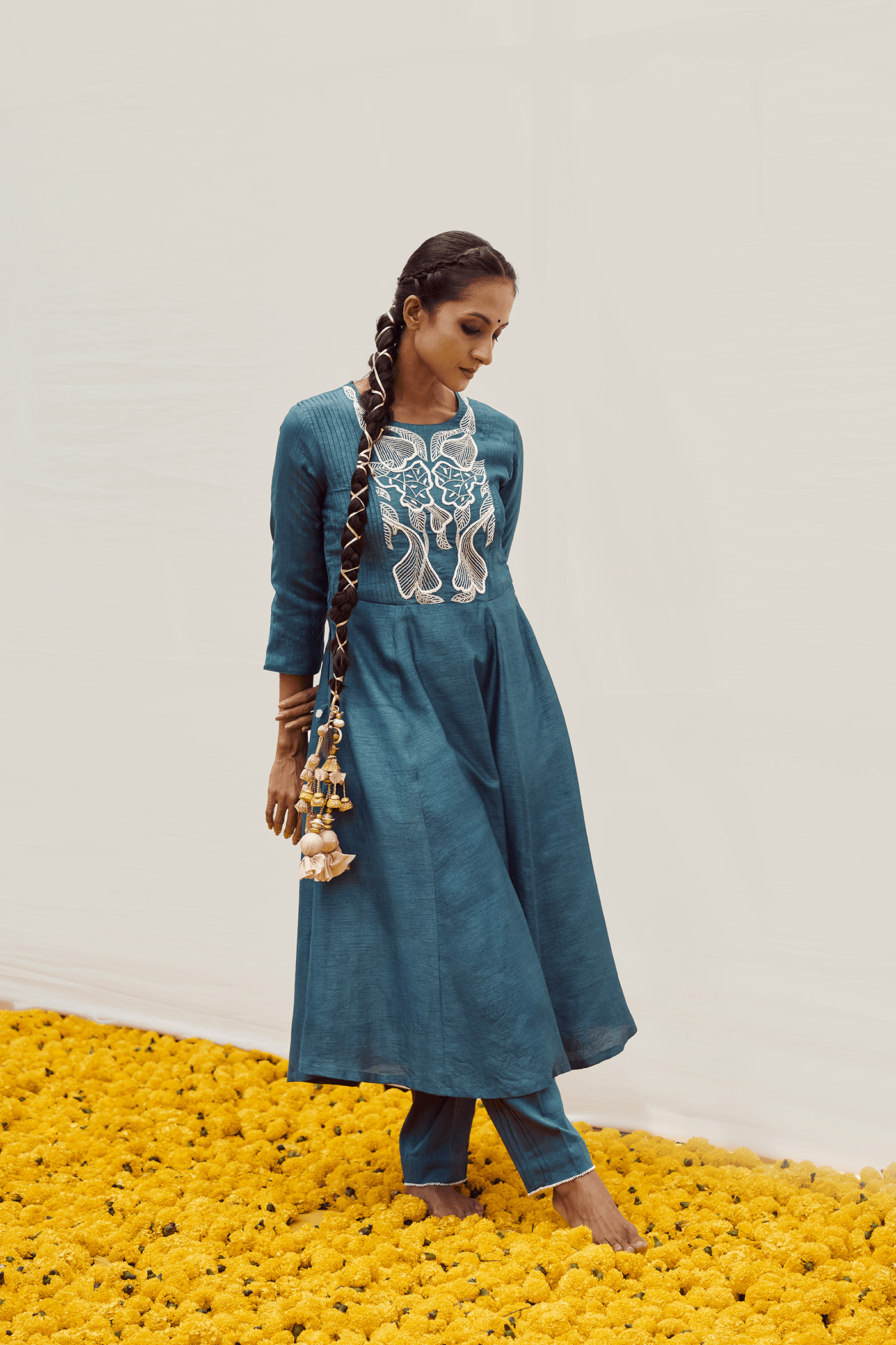 Craftsmanship detail — Dusky Blue kurta set with Handwork