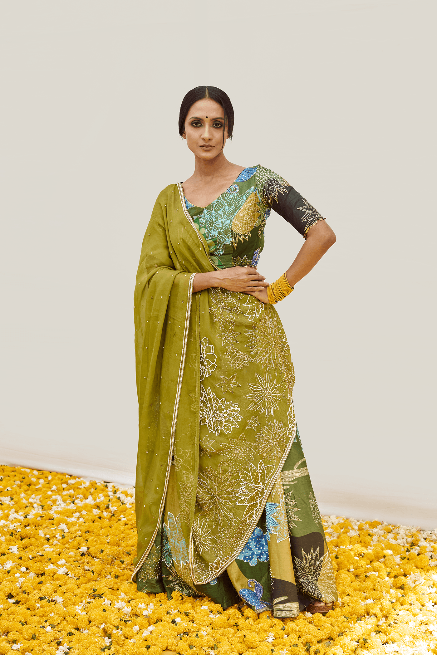 Floral Digital printed Lehenga set with intricate handwork — view 1