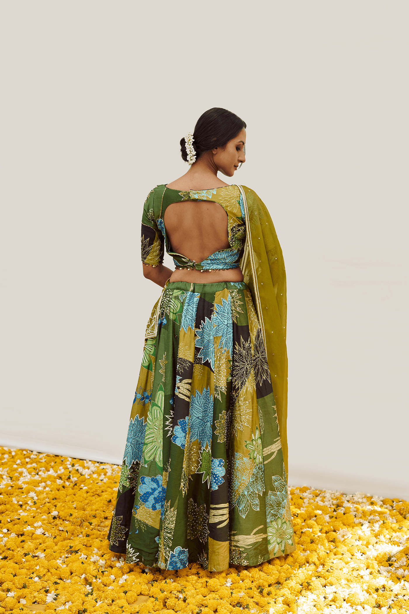 Craftsmanship detail — Floral Digital printed Lehenga set with intricate handwork