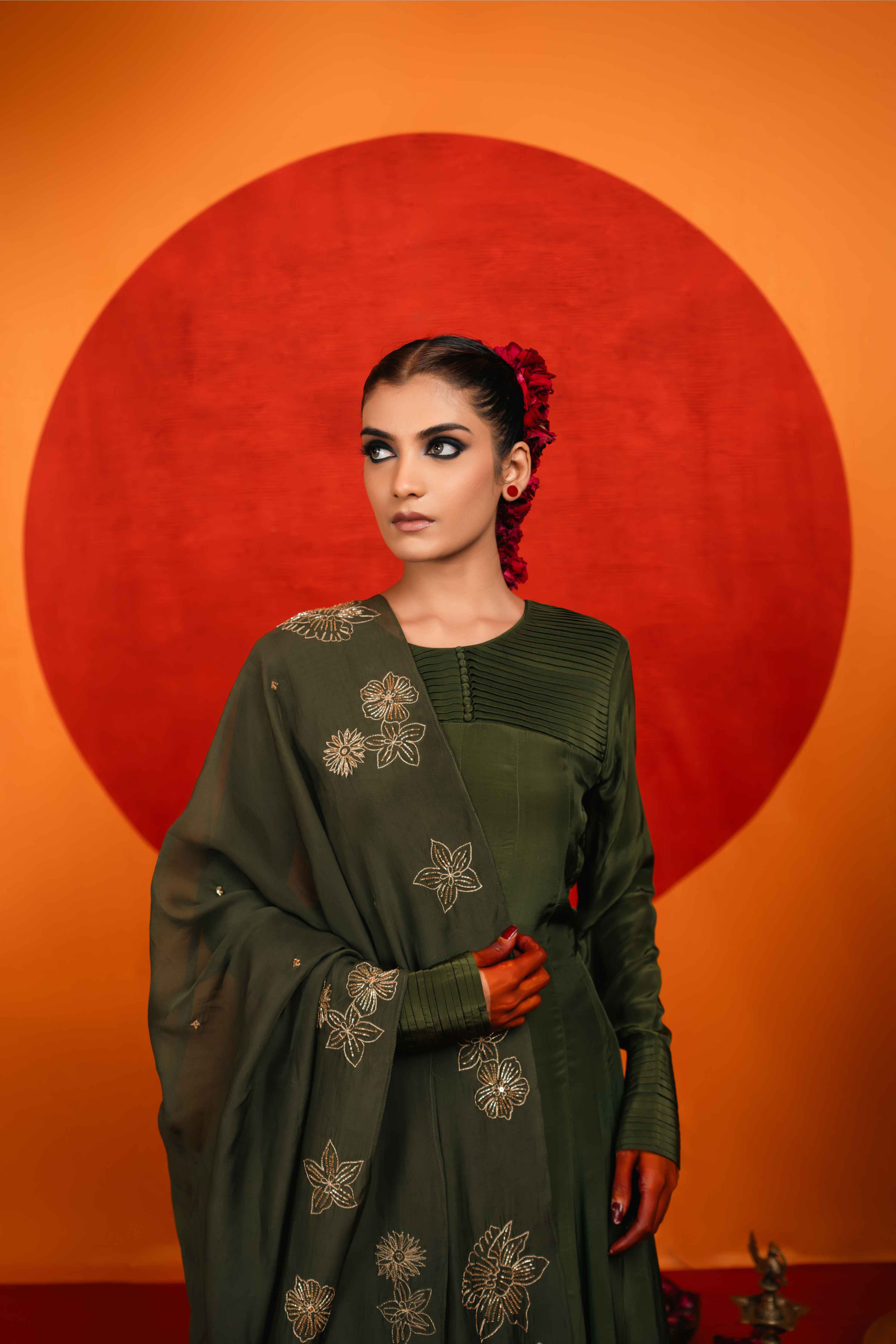 Craftsmanship detail — Juniper Green Anarkali Set