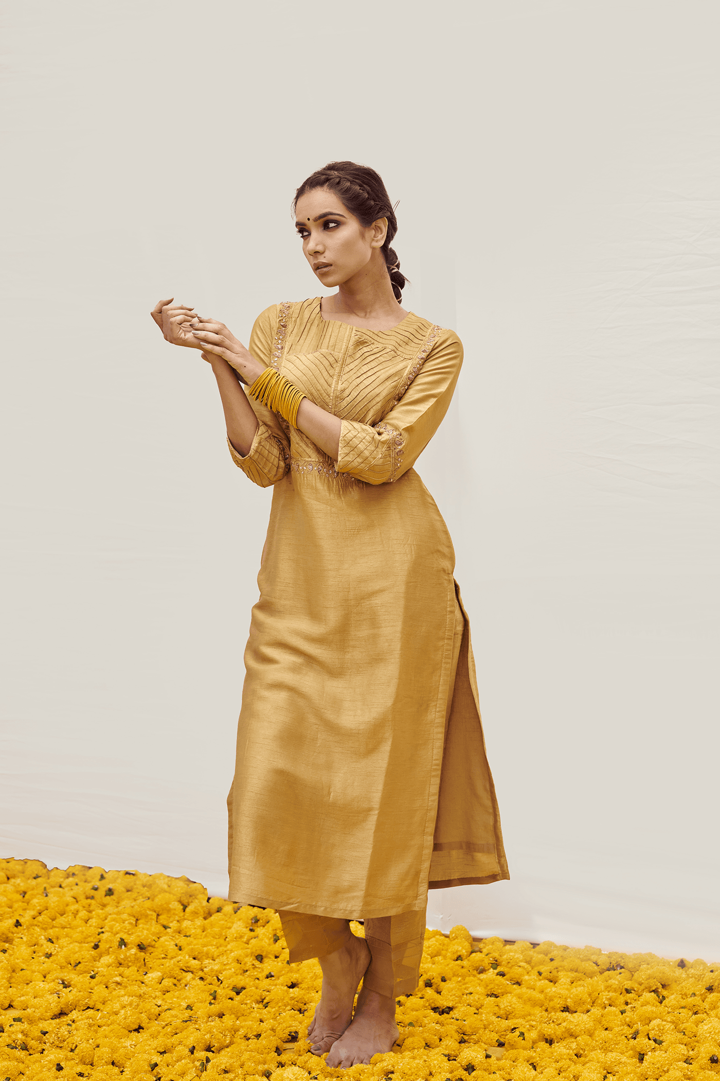 Craftsmanship detail — Lime Green kurta set with hand work
