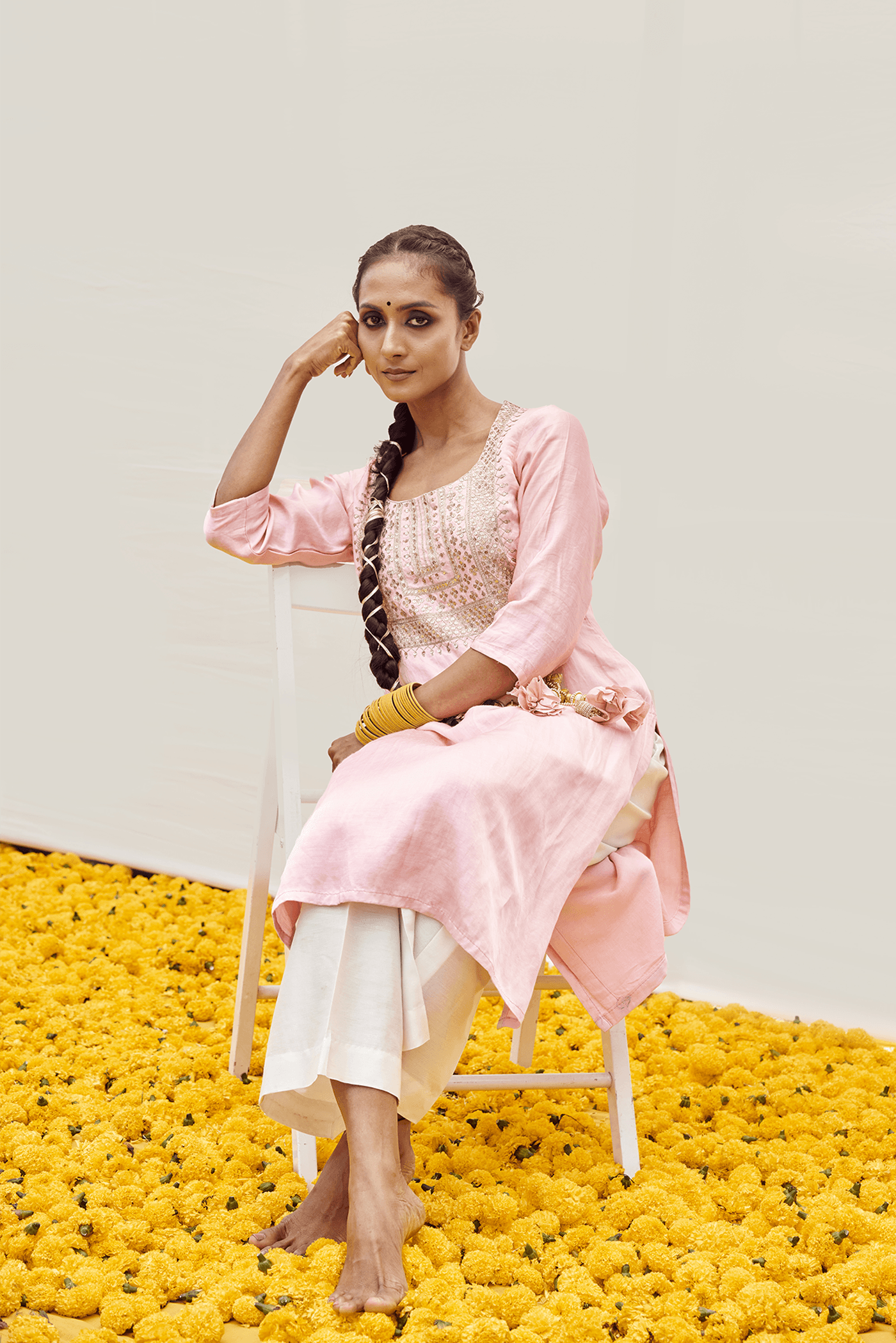 Craftsmanship detail — Pink kurta set with Hand embellished on bodice
