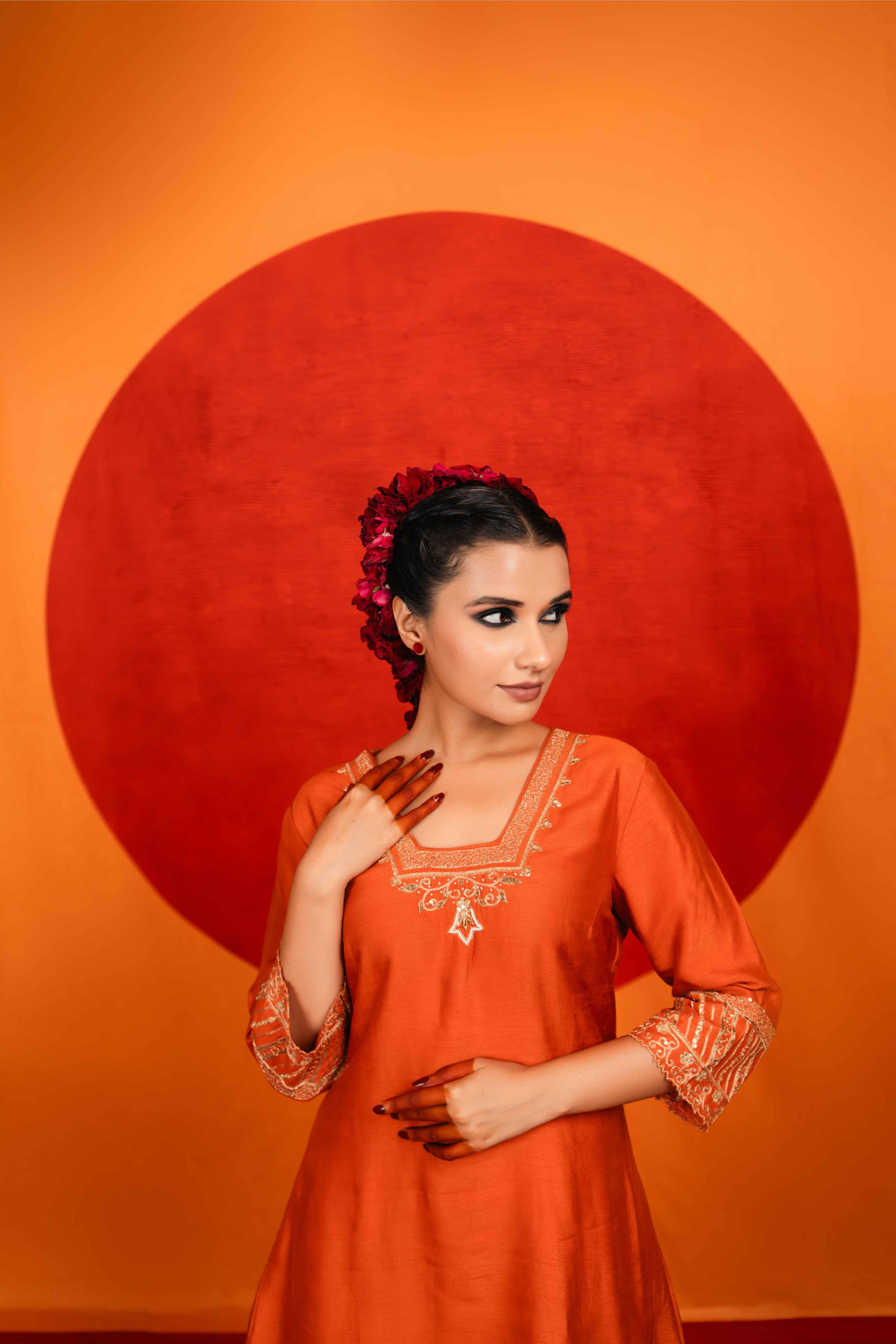 Craftsmanship detail — Rust Orange Kurta Palazzo Set